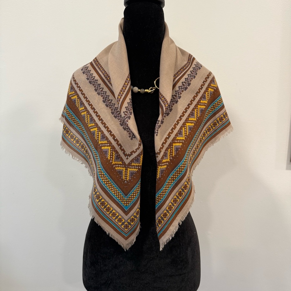 Yves Saint Laurent Silk Scarf Beige Brown - Picture 3 of 8